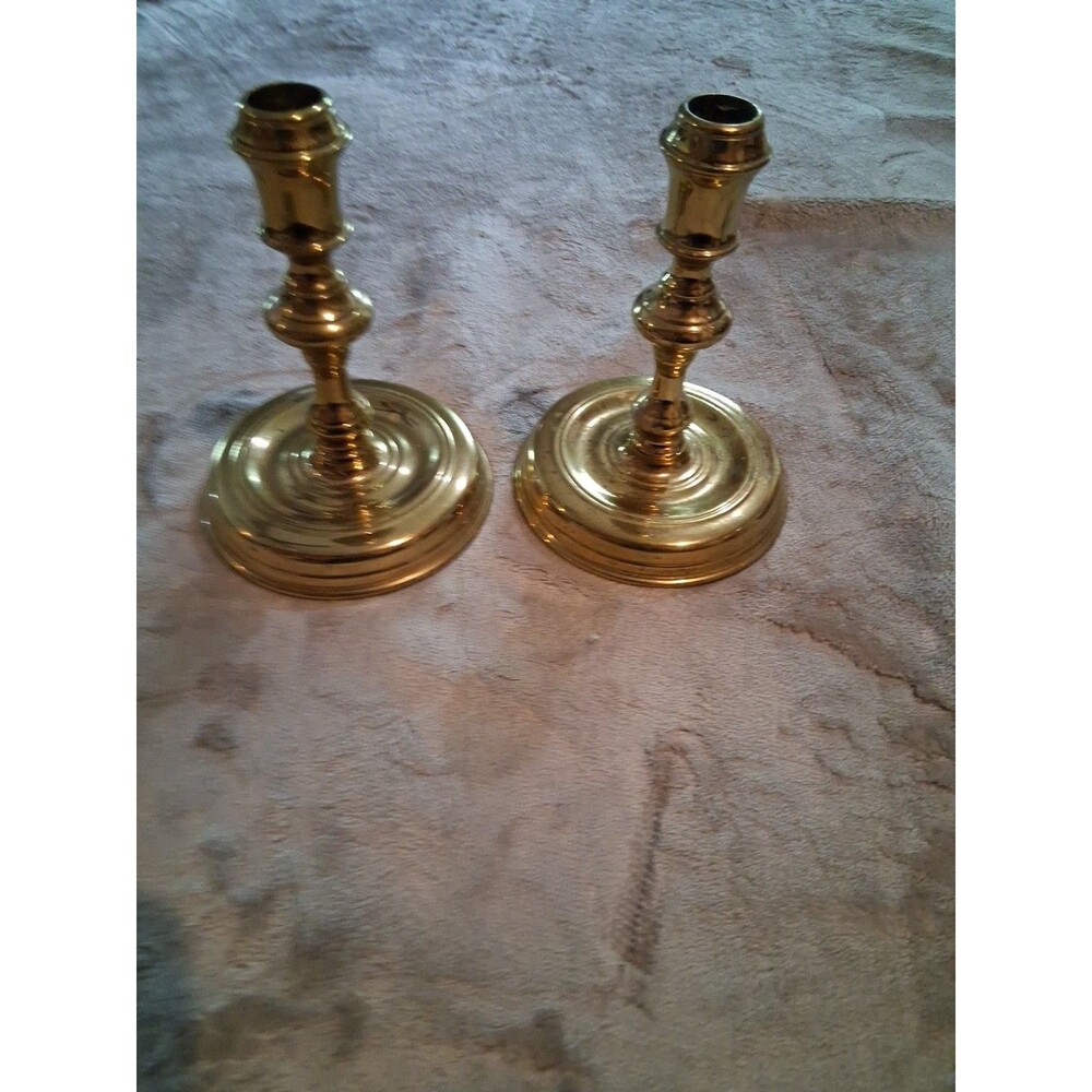 Set of  Raleigh 16-20. Solid Brass 5.5" Candlesticks w/ Round Base, Antique